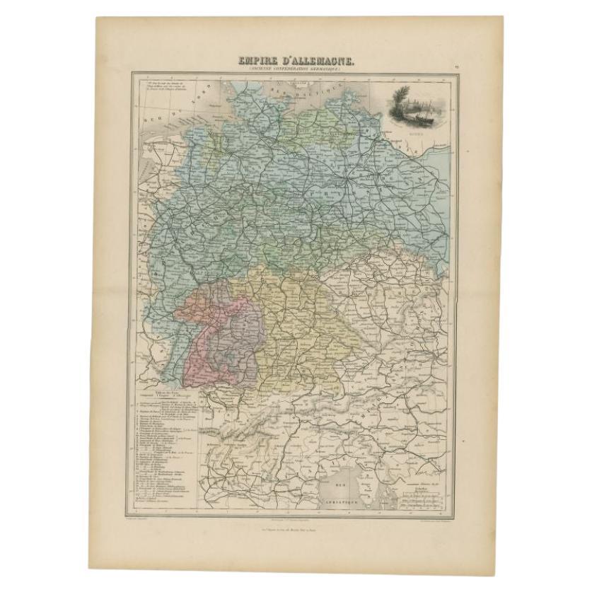 Antike Karte des deutschen Kaiserreichs von Migeon, 1880