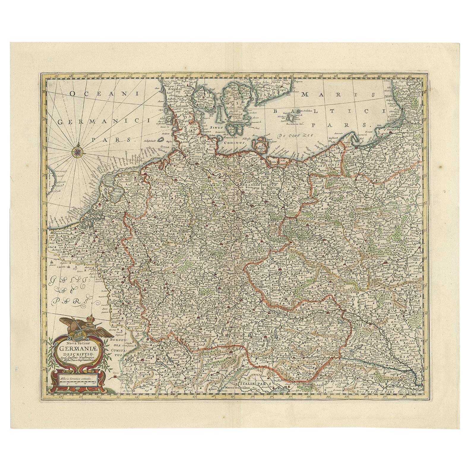 Antique Map of the German Empire, Johannes Janssonius van Waesbergen, circa 1670 For Sale