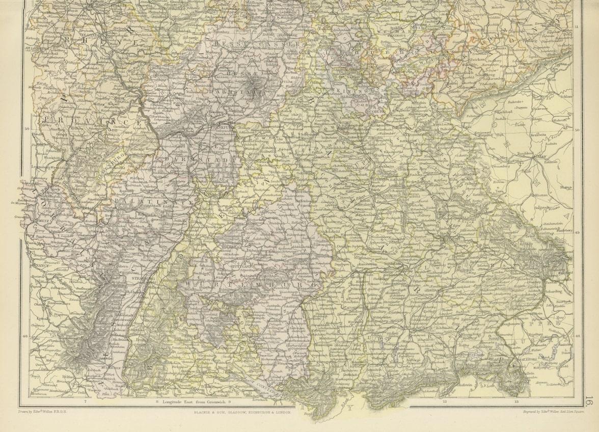 Carte ancienne de l'Empire allemand (feuille ouest), 1882 Bon état - En vente à Langweer, NL