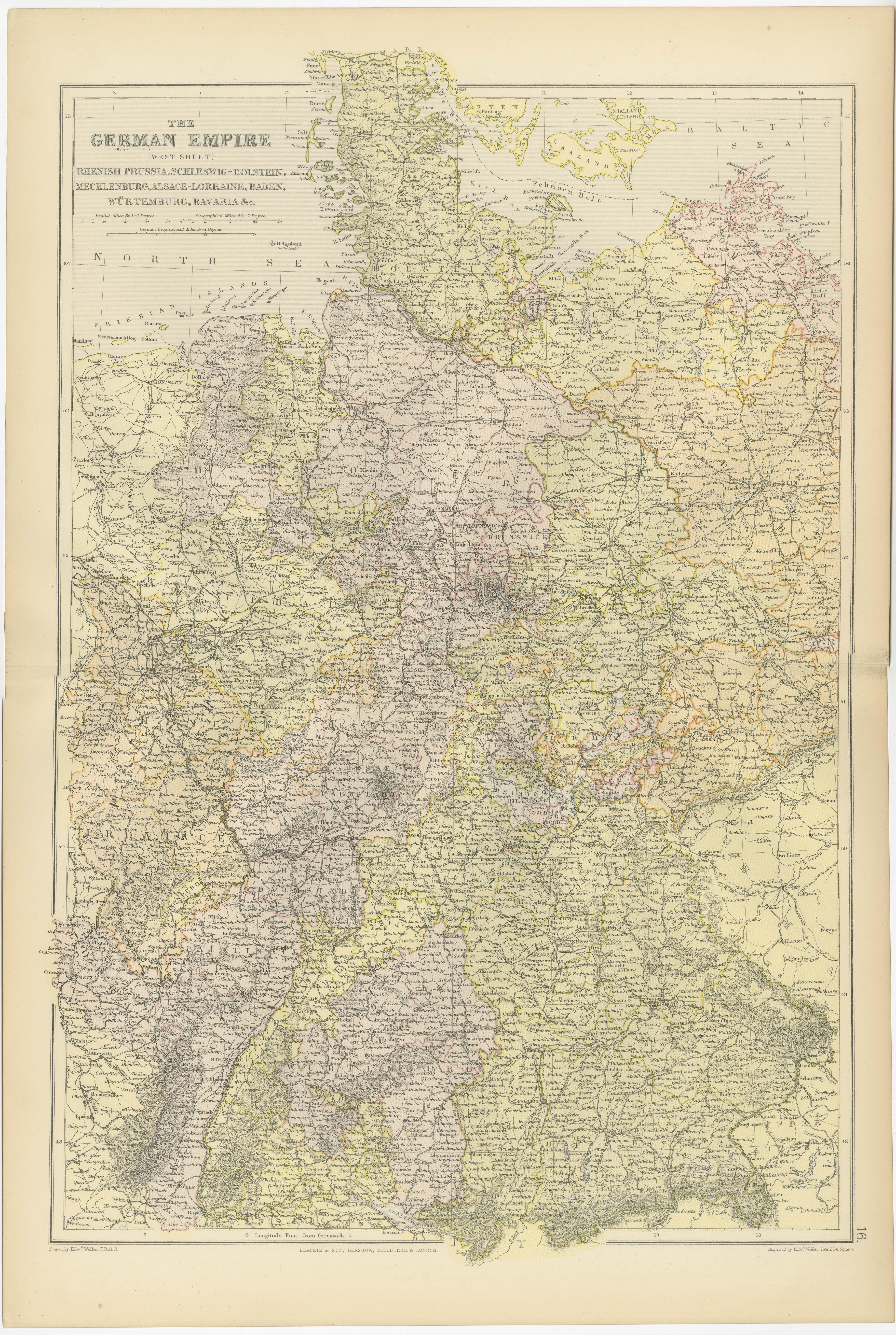 Papier Carte ancienne de l'Empire allemand (feuille ouest), 1882 en vente