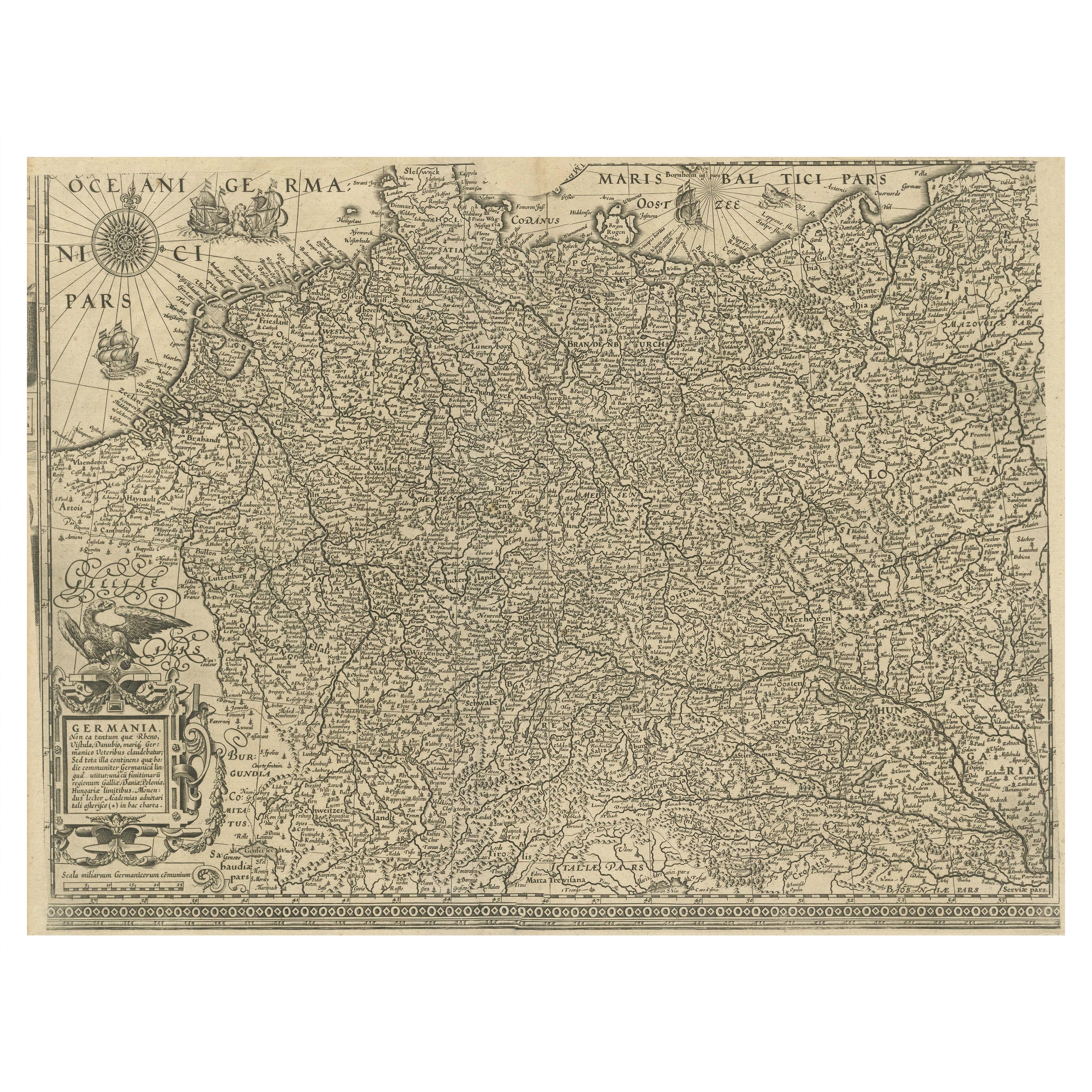 Carta geografica antica dell'Impero tedesco con cartiglio decorativo del titolo in vendita