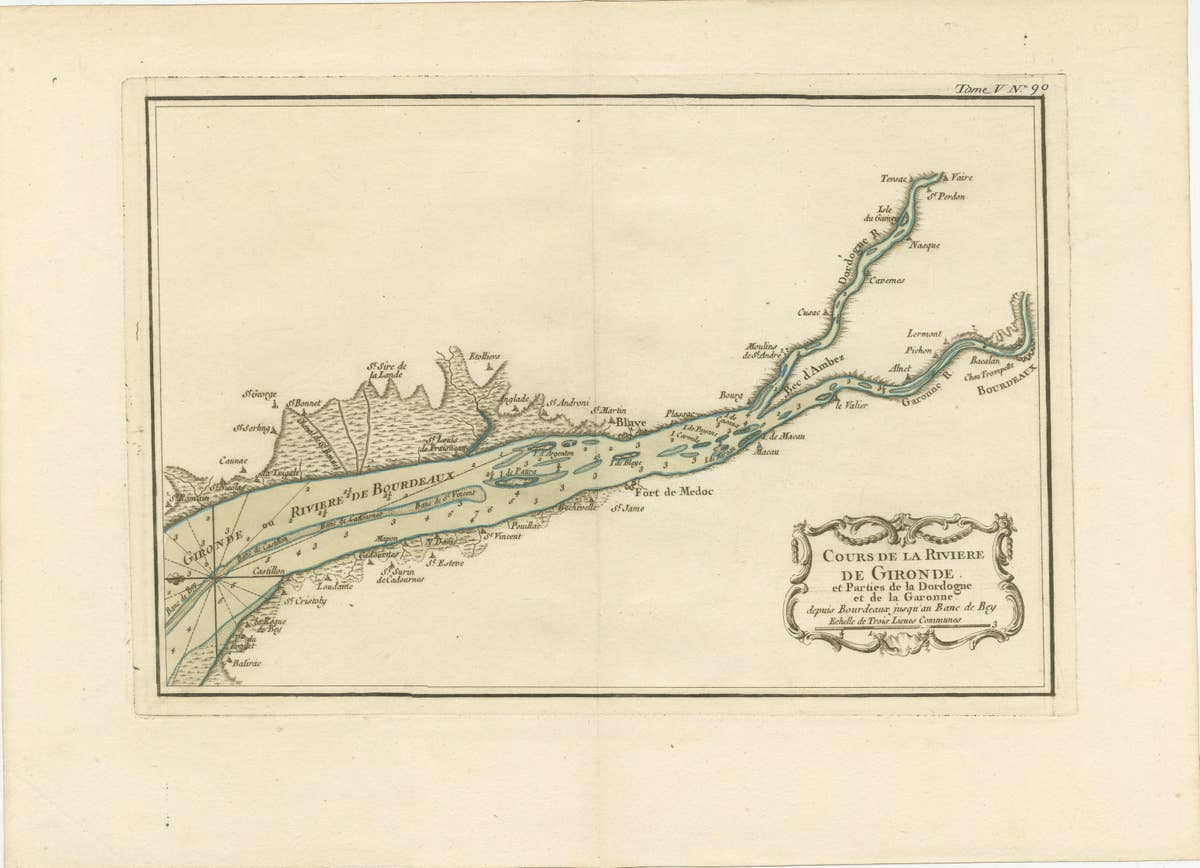 Antique Map of the Gironde, part of the Dordogne and the Garonne, France