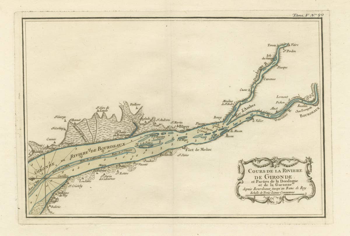 Antique Map of the Gironde, part of the Dordogne and the Garonne, France