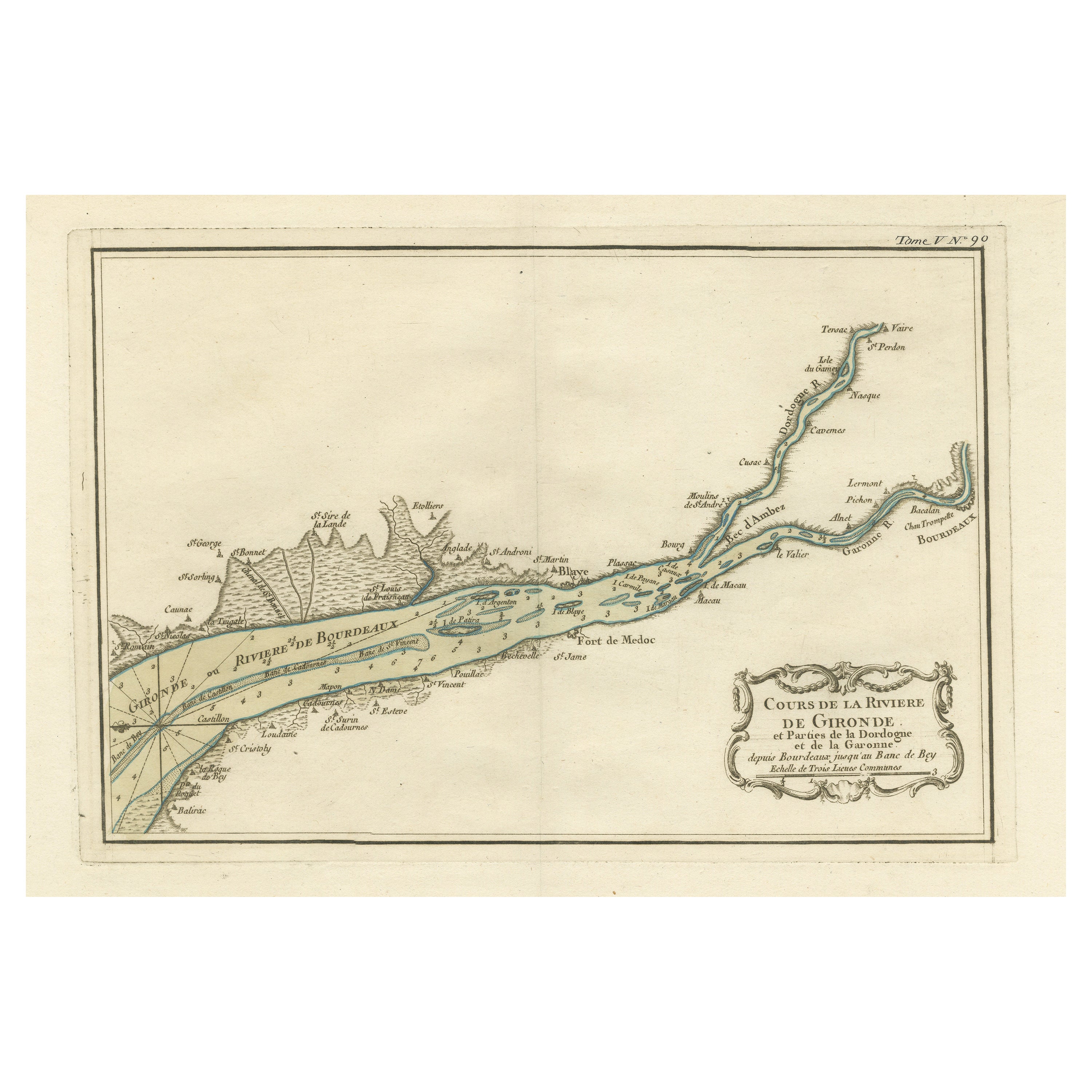 Carte ancienne du Gironde, partie du Dordogne et de la Garonne, France