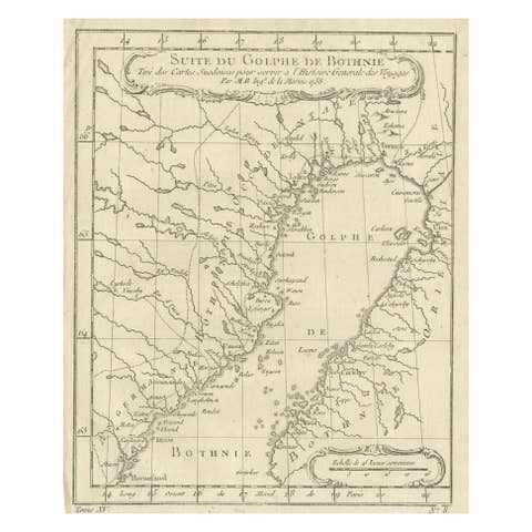 Antique Map of the Gulf of Bothnia, the Northernmost Arm of the Baltic, 1759