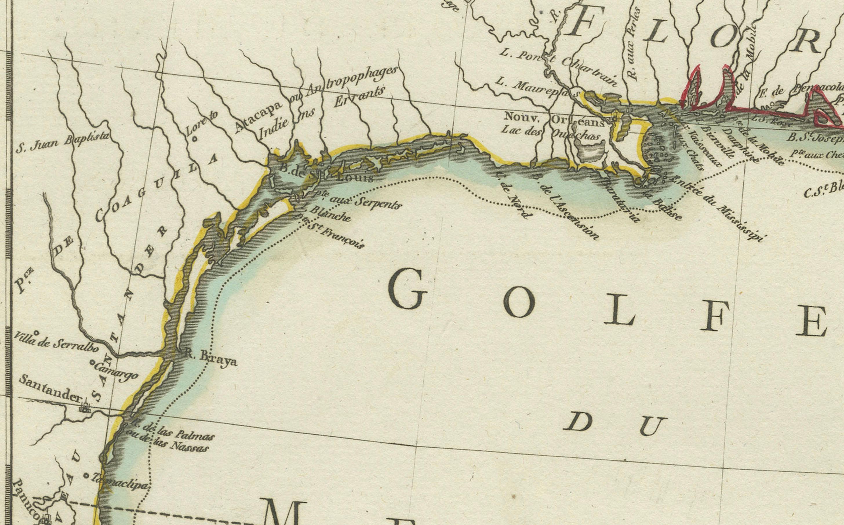 Antike Karte des Golfs von Mexiko und der Karibischen Inseln von Tardieu, 1802 (Graviert) im Angebot