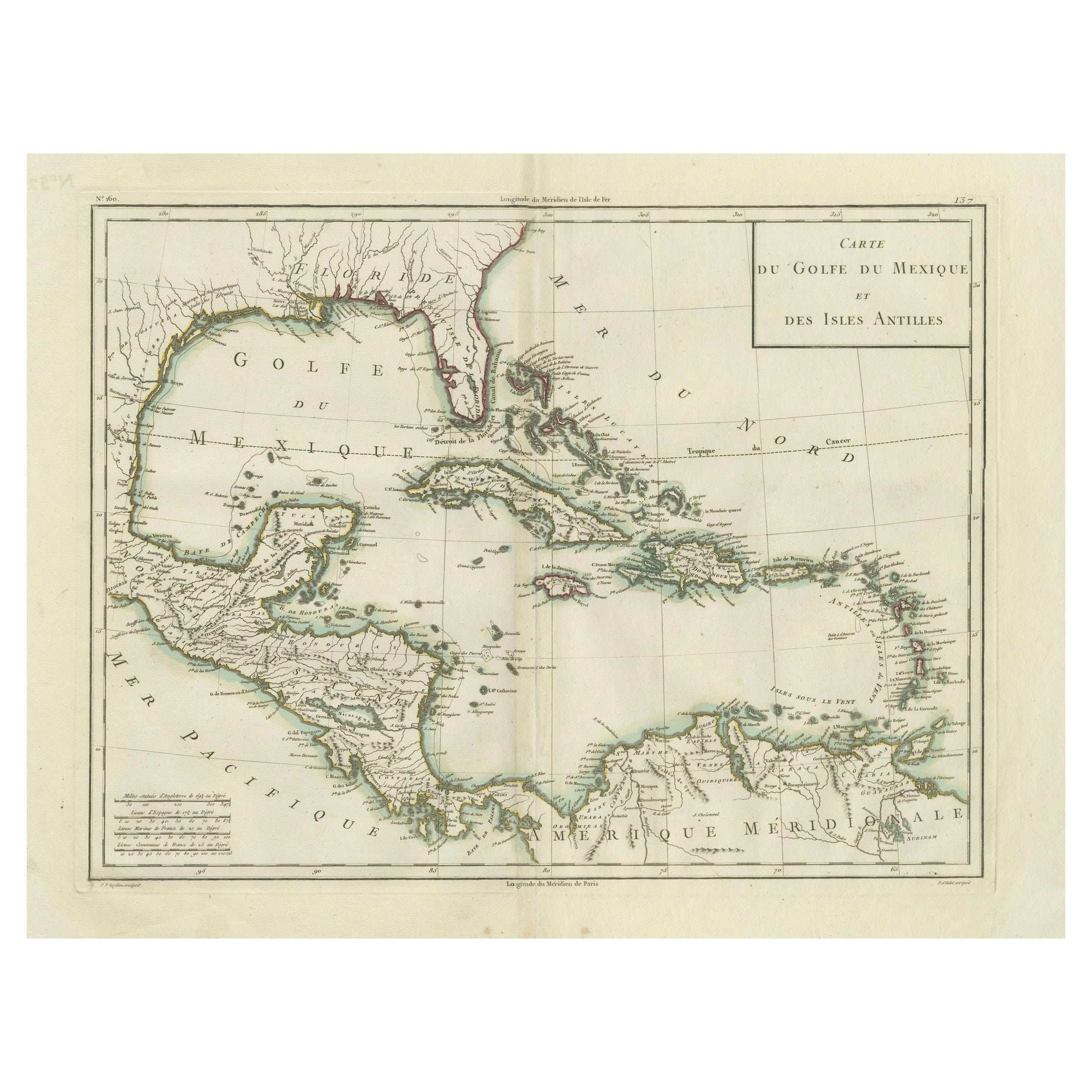 Carte ancienne du golfe du Mexique et des îles des Caraïbes par Tardieu, 1802