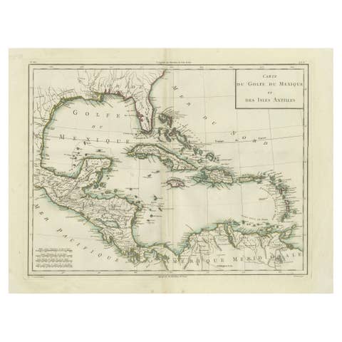 Antique Map of the Gulf of Mexico and Caribbean Islands by Tardieu, 1802