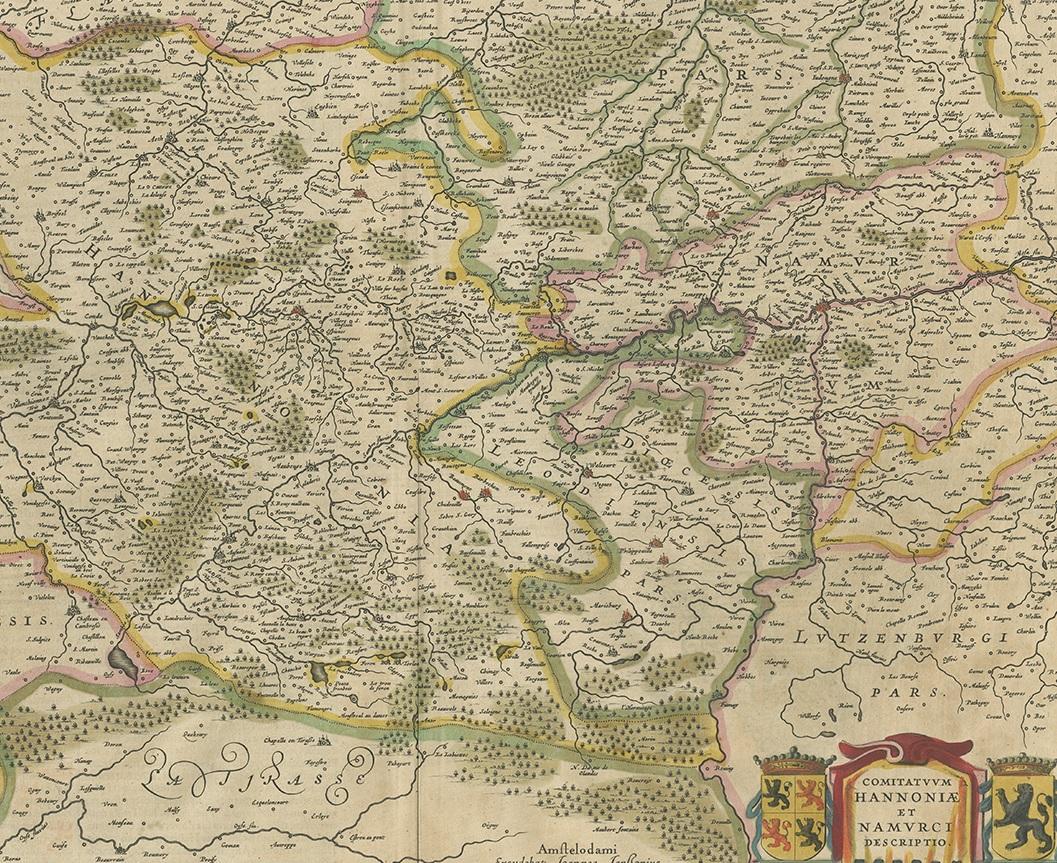 17th Century Antique Map of the Hainaut and Namur Region by Janssonius, 'circa 1640' For Sale