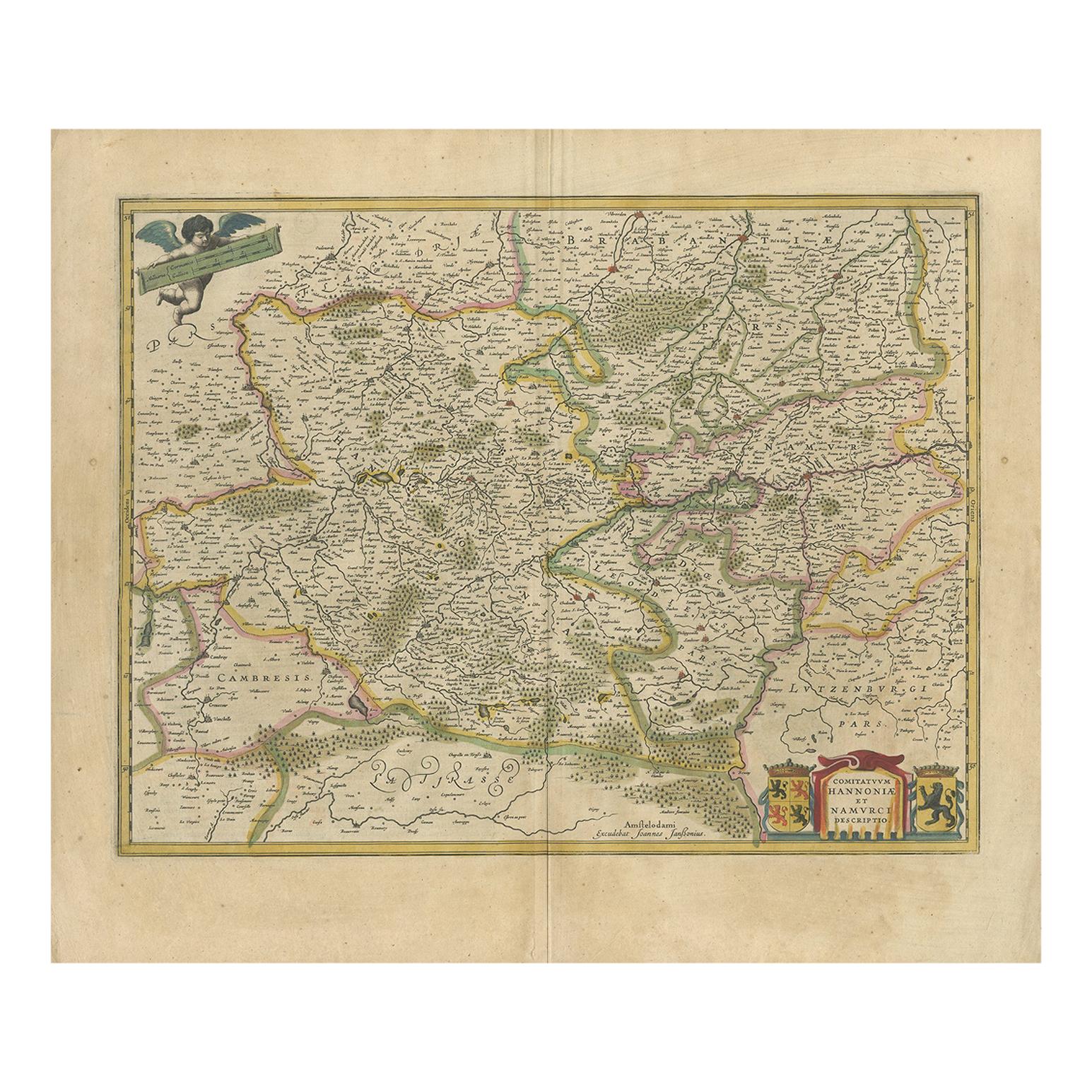 Carte ancienne de la région du Hainaut et de Namur par Janssonius:: "vers 1640"