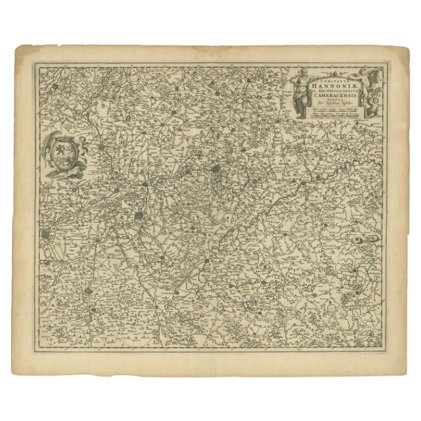 Antike Karte der Hainaut-Region von Visscher, um 1690 im Angebot