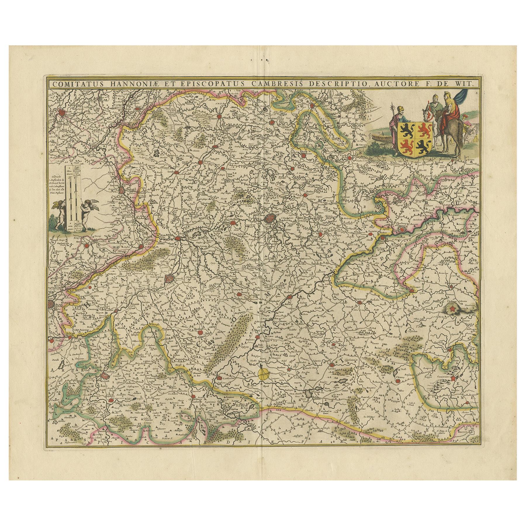 Antike Karte der Region Hainaut „Frankreich“ von F. de Wit, um 1680