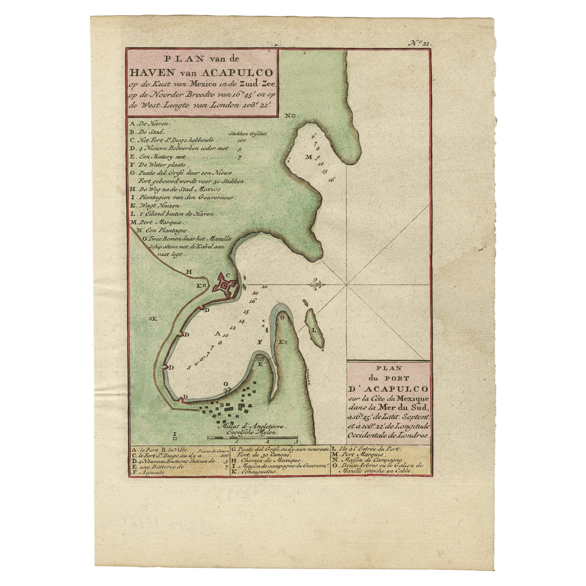 Mapa Antiguo del Puerto de Acapulco en México, 1749