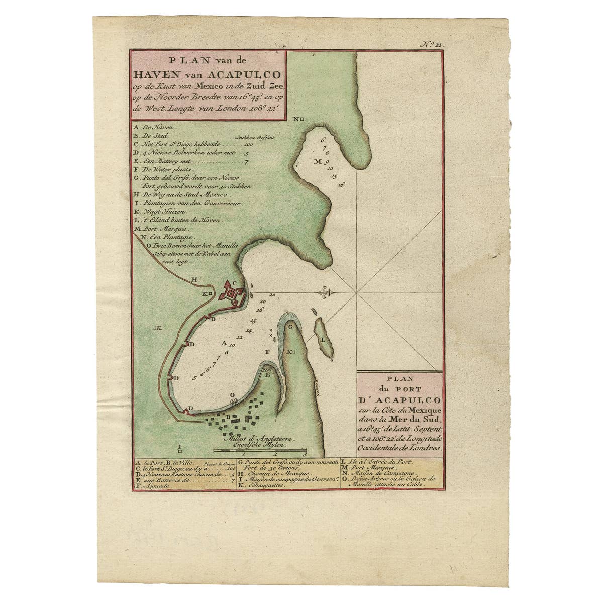 Antique Map of The Harbour of Acapulco in Mexico, 1749