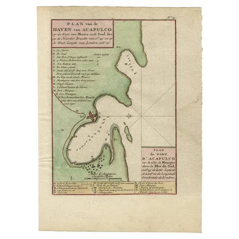 Antique Map of The Harbour of Acapulco in Mexico, 1749