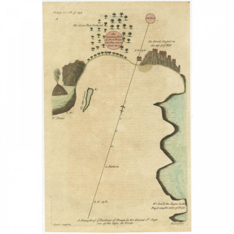 Carte ancienne du port de Praia, île de Santiago, Cap Verde, vers 1750 en vente