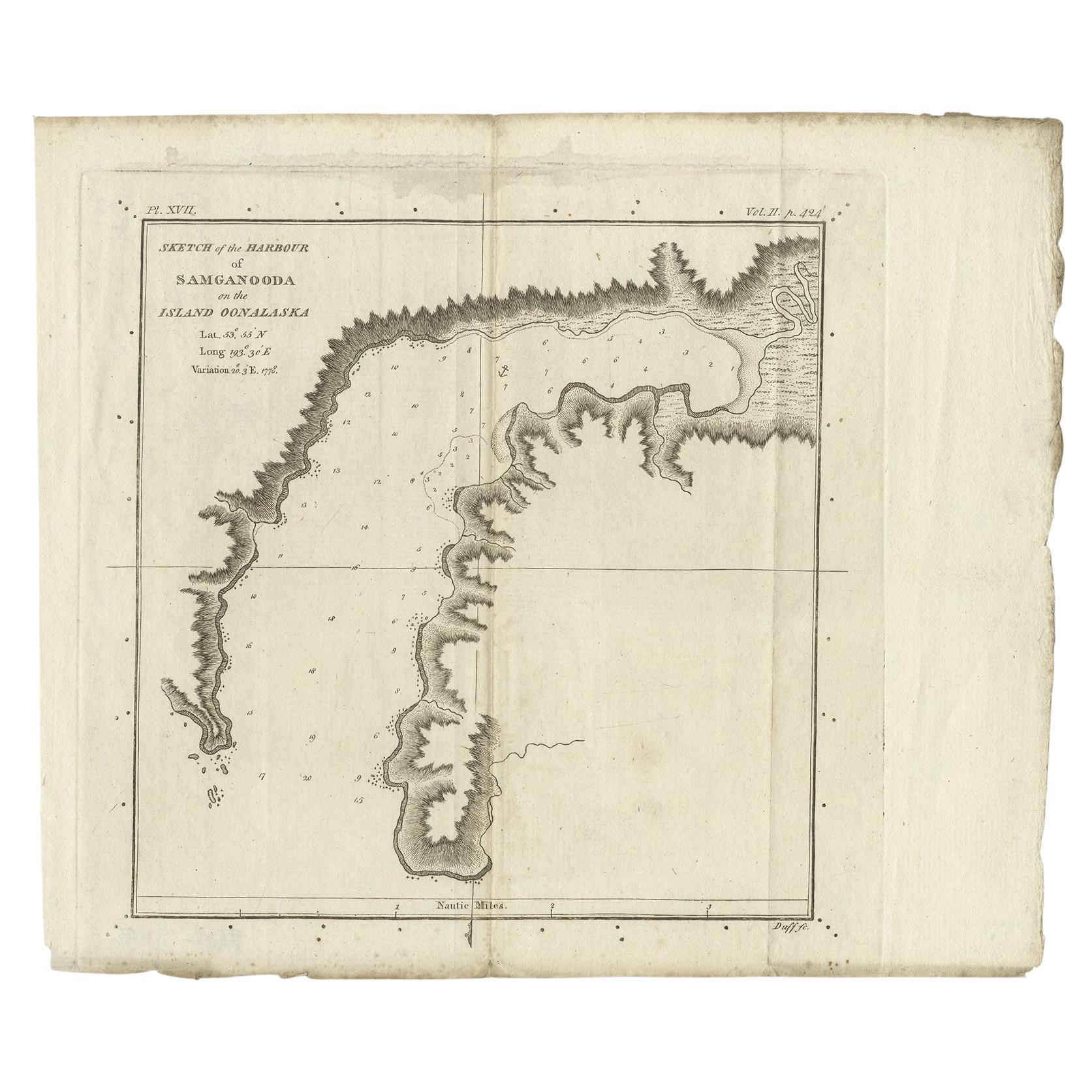 Antique Map of the Harbour of Samganoodha by Cook, c.1781