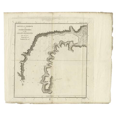 Antique Map of the Harbour of Samganoodha by Cook, c.1781