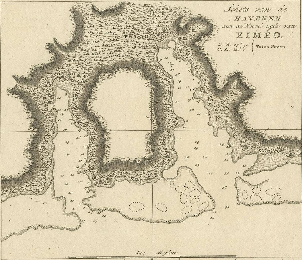 Antique Map of the Harbour of Taloo by J. Cook, 1803