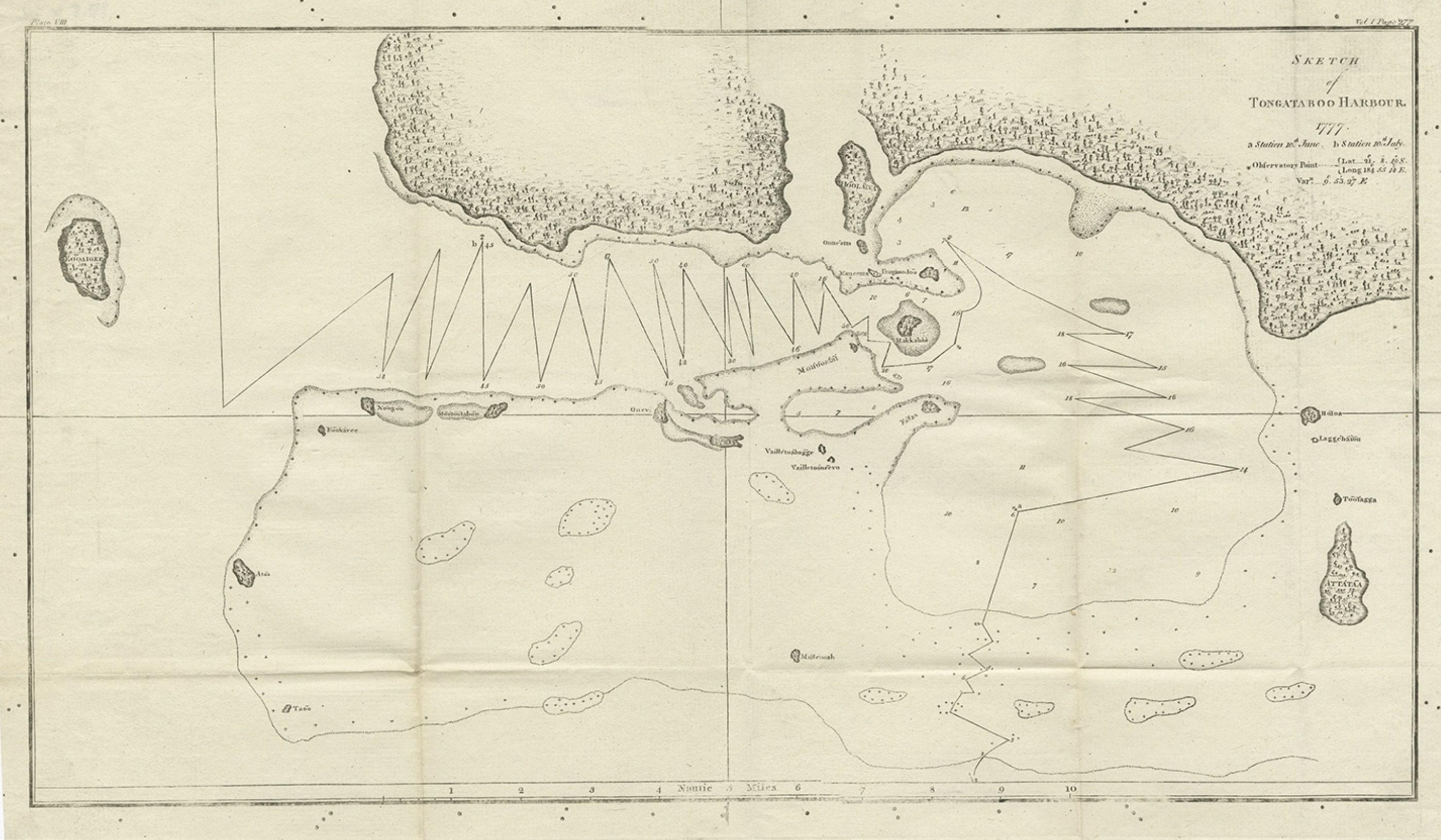 Paper Antique Map of the Harbour of Tongatabu by Cook, C.1783 For Sale