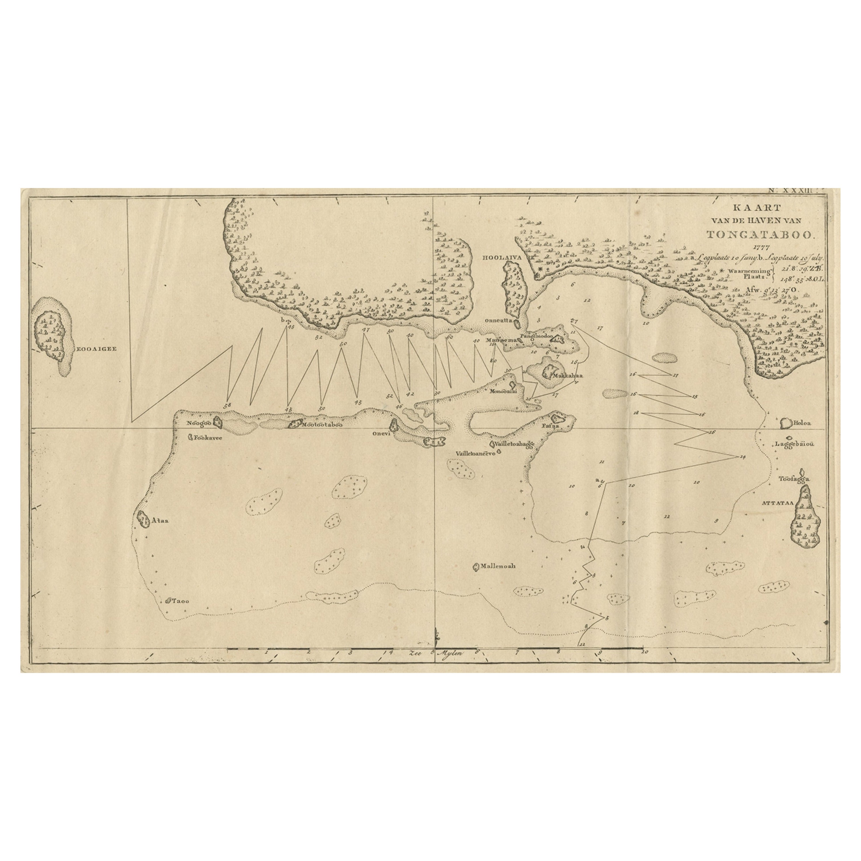 Carte ancienne du port de Tongatabu, l'une des îles Tonga, 1803