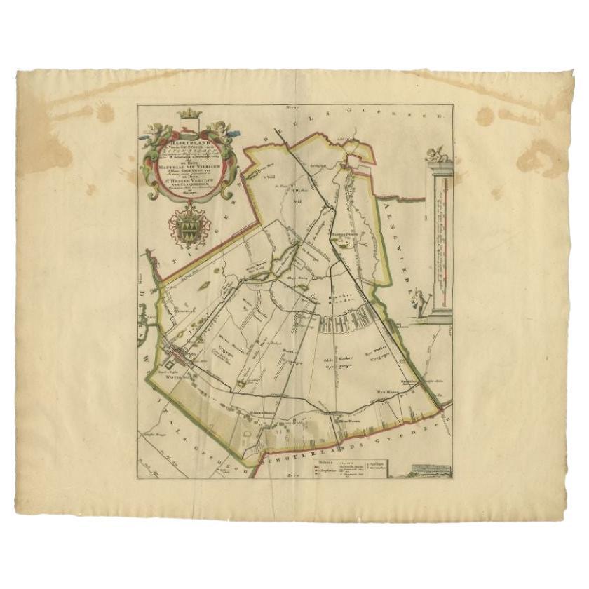 Antique Map of the Haskerland Township 'Friesland' by Halma, 1718