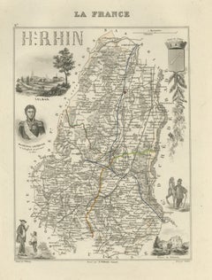 Carte ancienne du Haut-Rhin, de Colmar et du maréchal Lefebvre, vers 1860