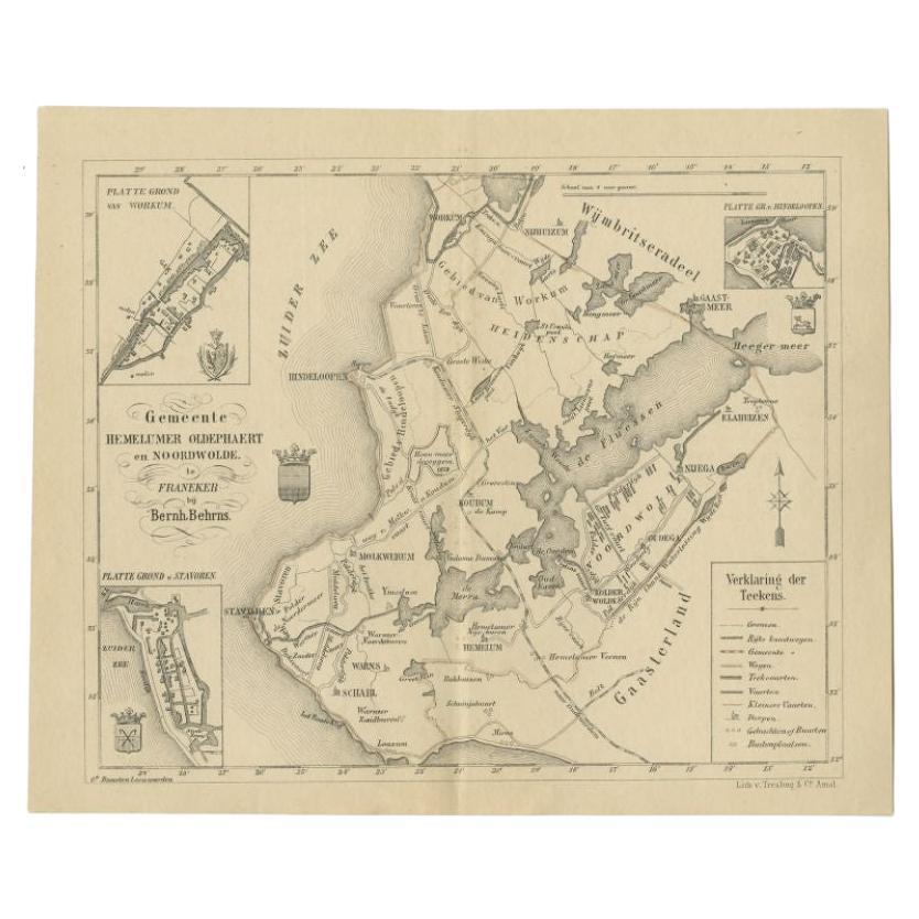 Carte ancienne de la ville d'Hélelumer Oldeferd par Behrns, 1861 en vente