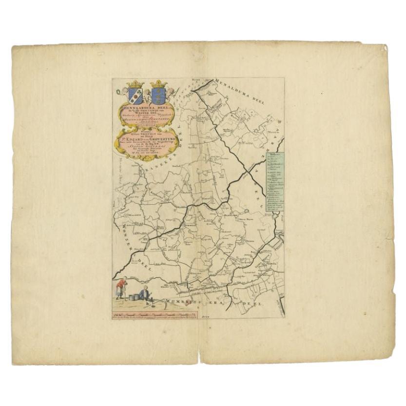 Antique Map of the Hennaarderadeel Township 'Friesland' by Halma, 1718 For Sale