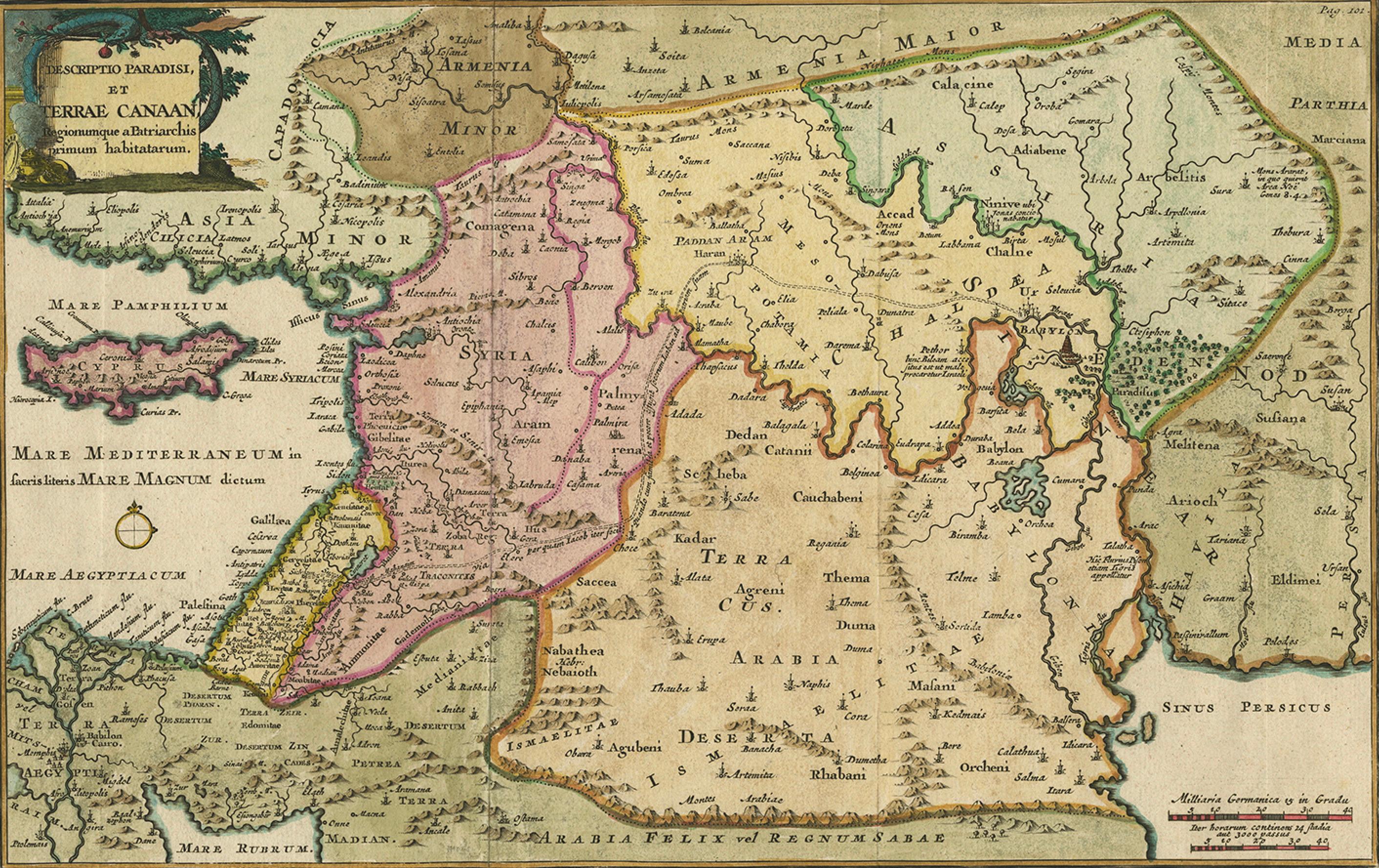 Dutch Antique Map of the Holy Land and Paradise – Terrae Canaan Map, c.1720 For Sale