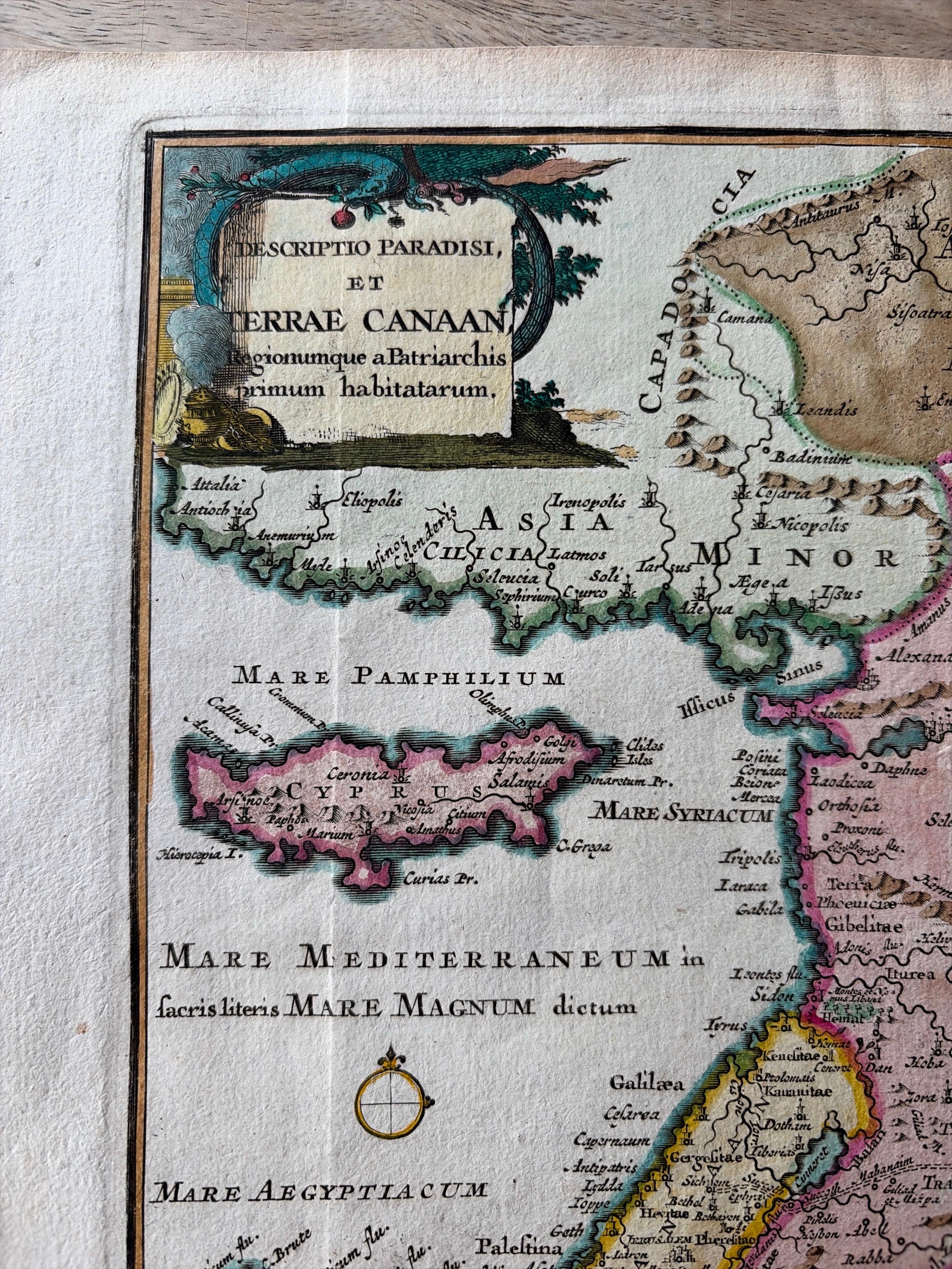 Engraved Antique Map of the Holy Land and Paradise – Terrae Canaan Map, c.1720 For Sale