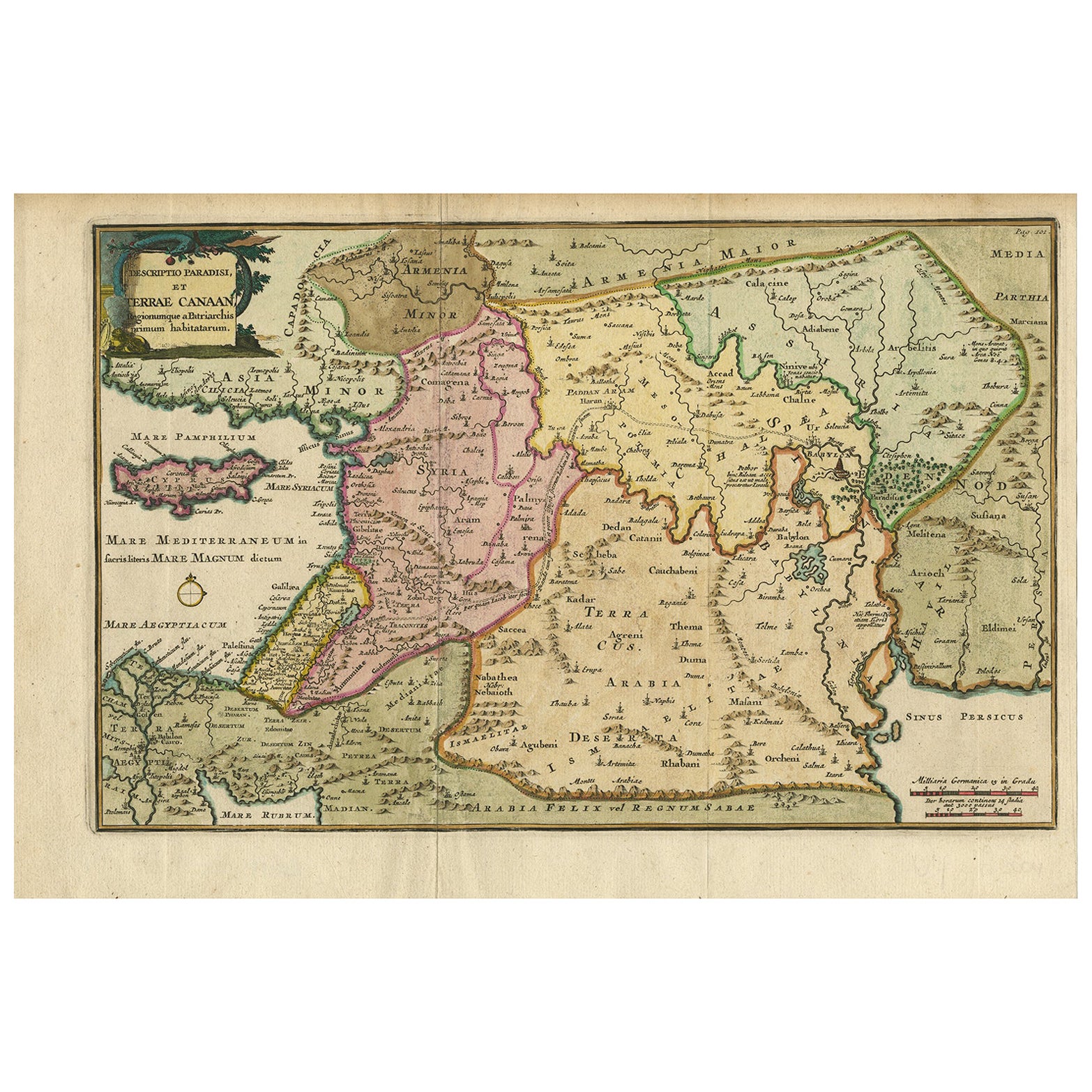 Antique Map of the Holy Land and Paradise – Terrae Canaan Map, c.1720 For Sale