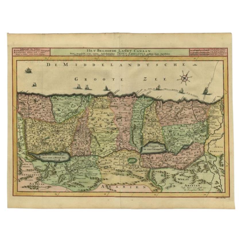 Antique Map of the Holy Land by Schut, 1710 For Sale