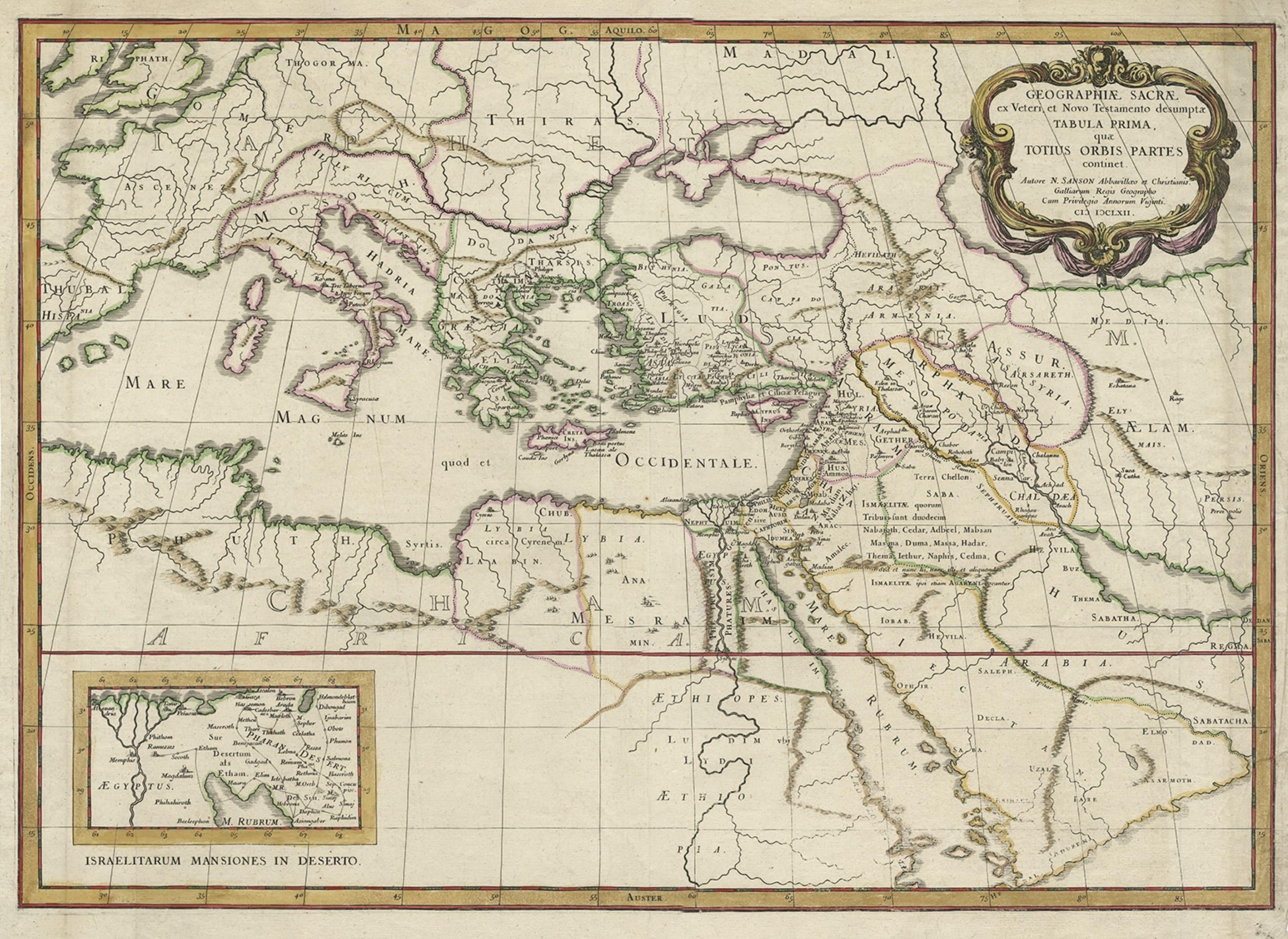 Antike Karte des Heiligen Landes, beschriftet im Alten und Neuen Testament, um 1660 im Zustand „Gut“ im Angebot in Langweer, NL