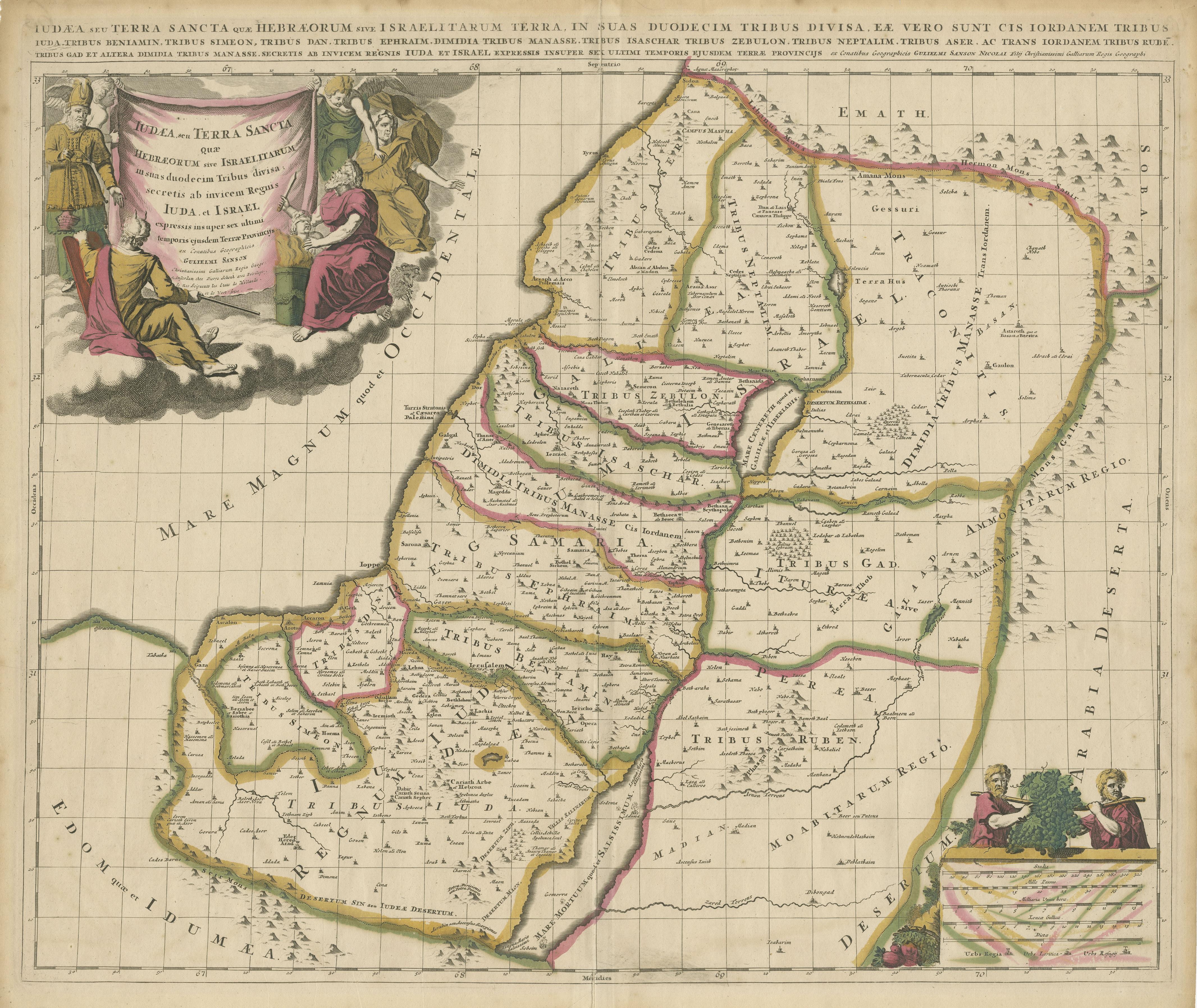 Antike Karte des Heiligen Landes, mit der Lage der verschiedenen Stämme im Zustand „Relativ gut“ im Angebot in Langweer, NL
