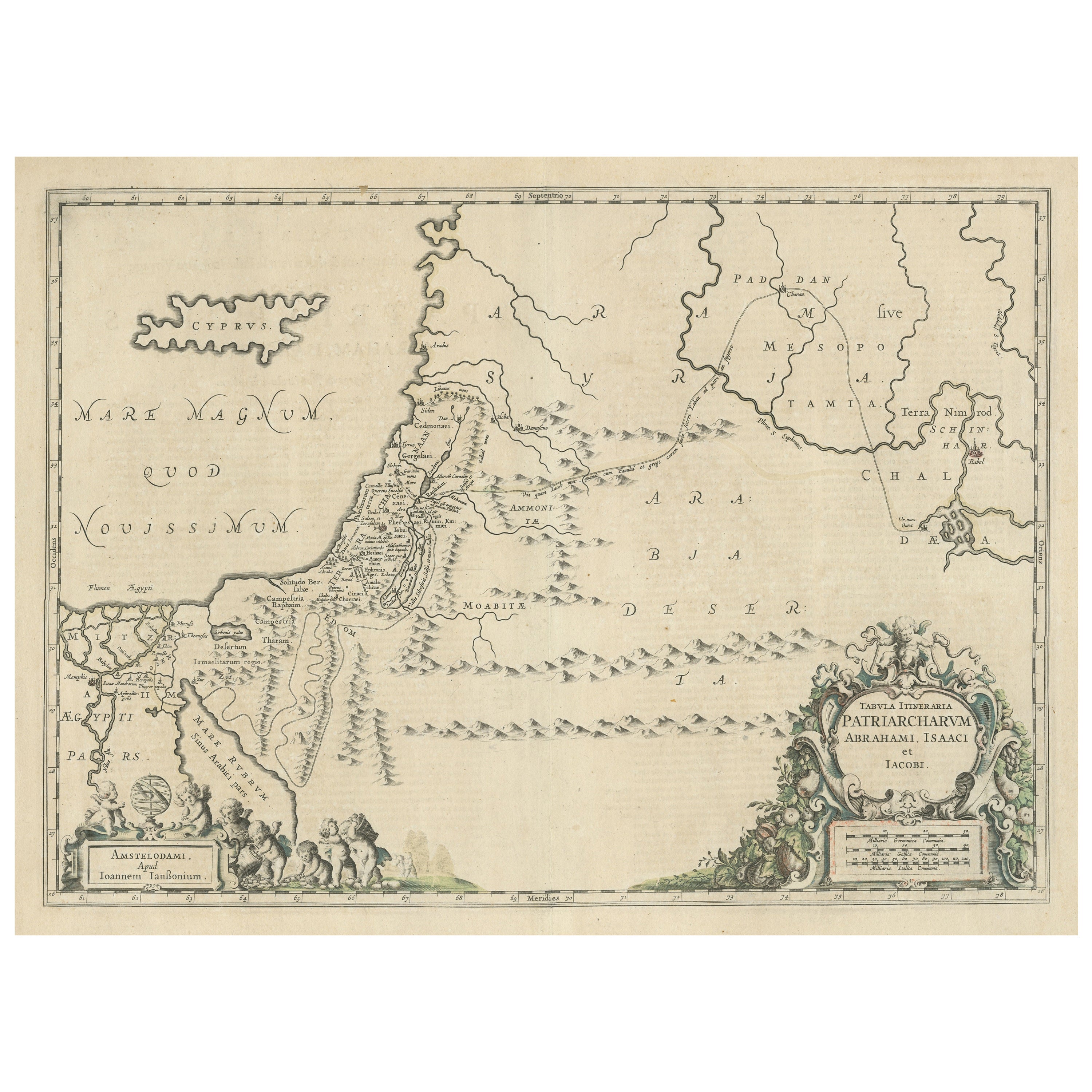 Mapa antiguo de Tierra Santa, que muestra los viajes de Abraham, Isaac y Jacob en venta