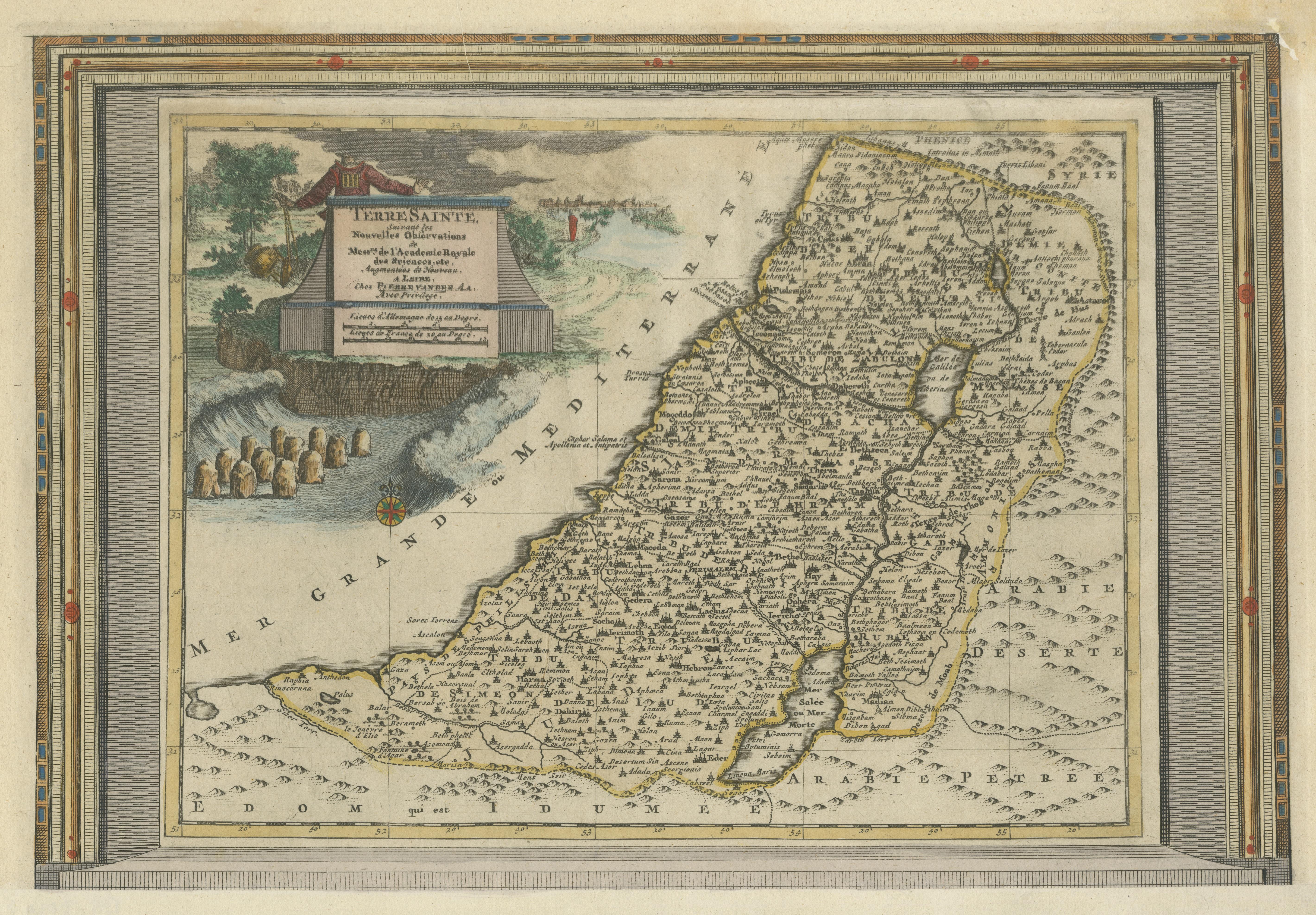 Antike Karte des Heiligen Landes mit Bilderrahmenbordüre im Zustand „Gut“ im Angebot in Langweer, NL