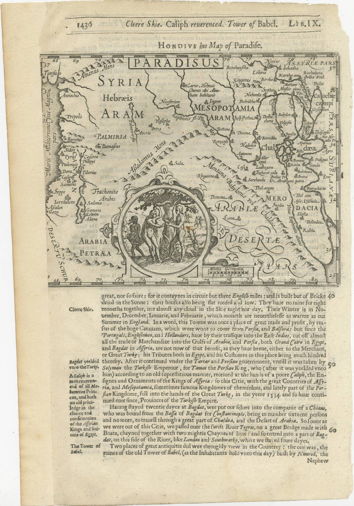 Antique Map of the Holy Land, with vignette of the Garden of Eden