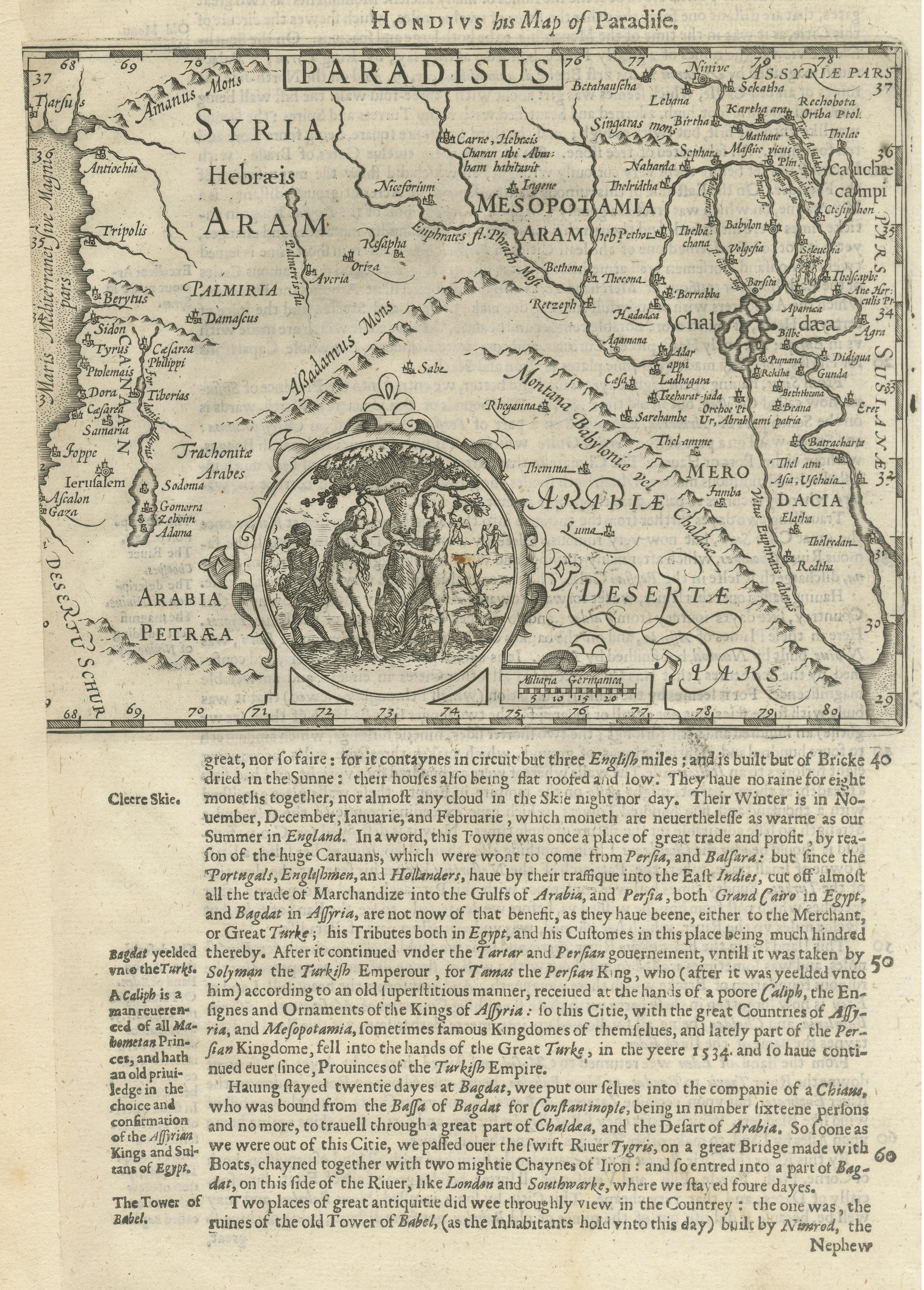 Antike Karte des Heiligen Landes, mit Vignette des Gartens von Eden im Zustand „Relativ gut“ im Angebot in Langweer, NL