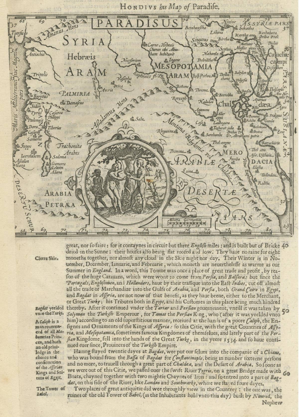 Antique Map of the Holy Land, with vignette of the Garden of Eden