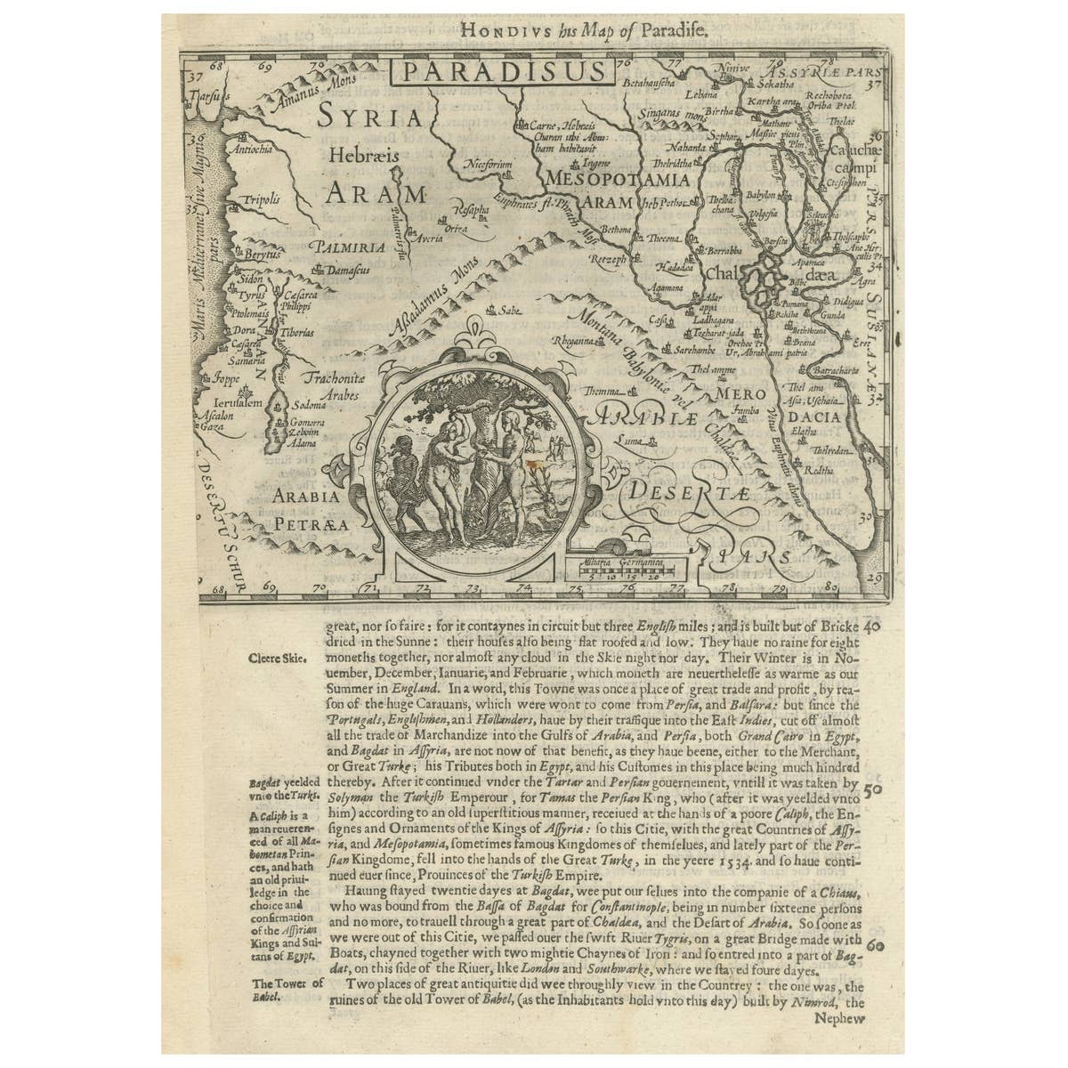 Antique Map of the Holy Land, with vignette of the Garden of Eden