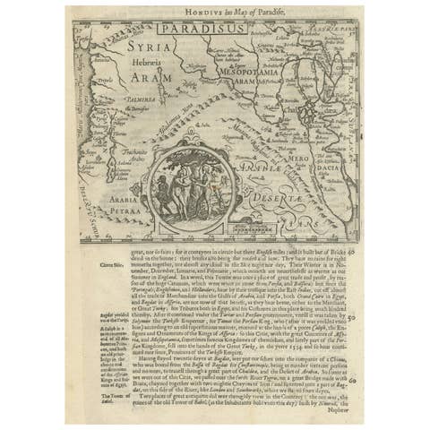 Antique Map of the Holy Land, with vignette of the Garden of Eden