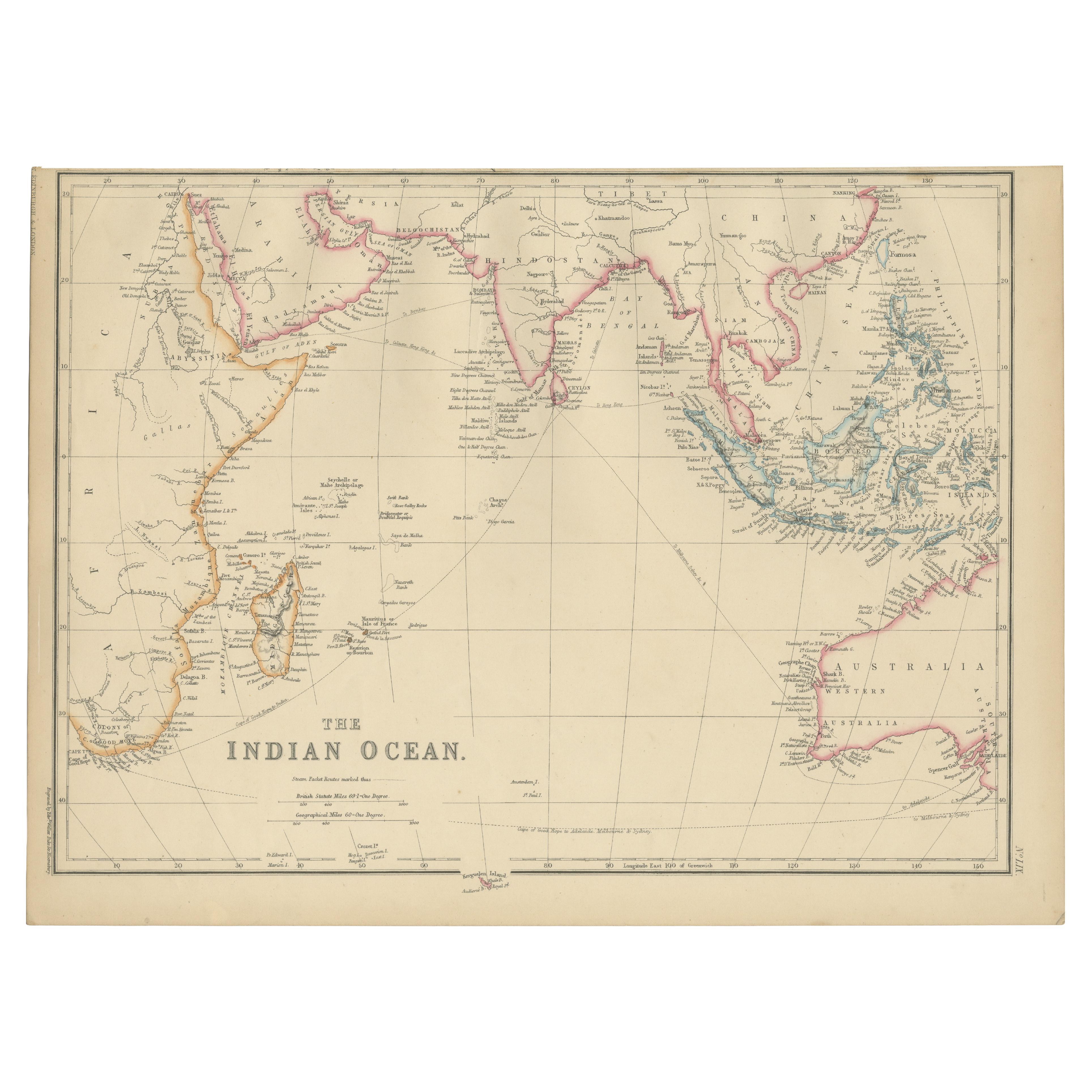 Antique Map of the Indian Ocean by W. G. Blackie, 1859 For Sale