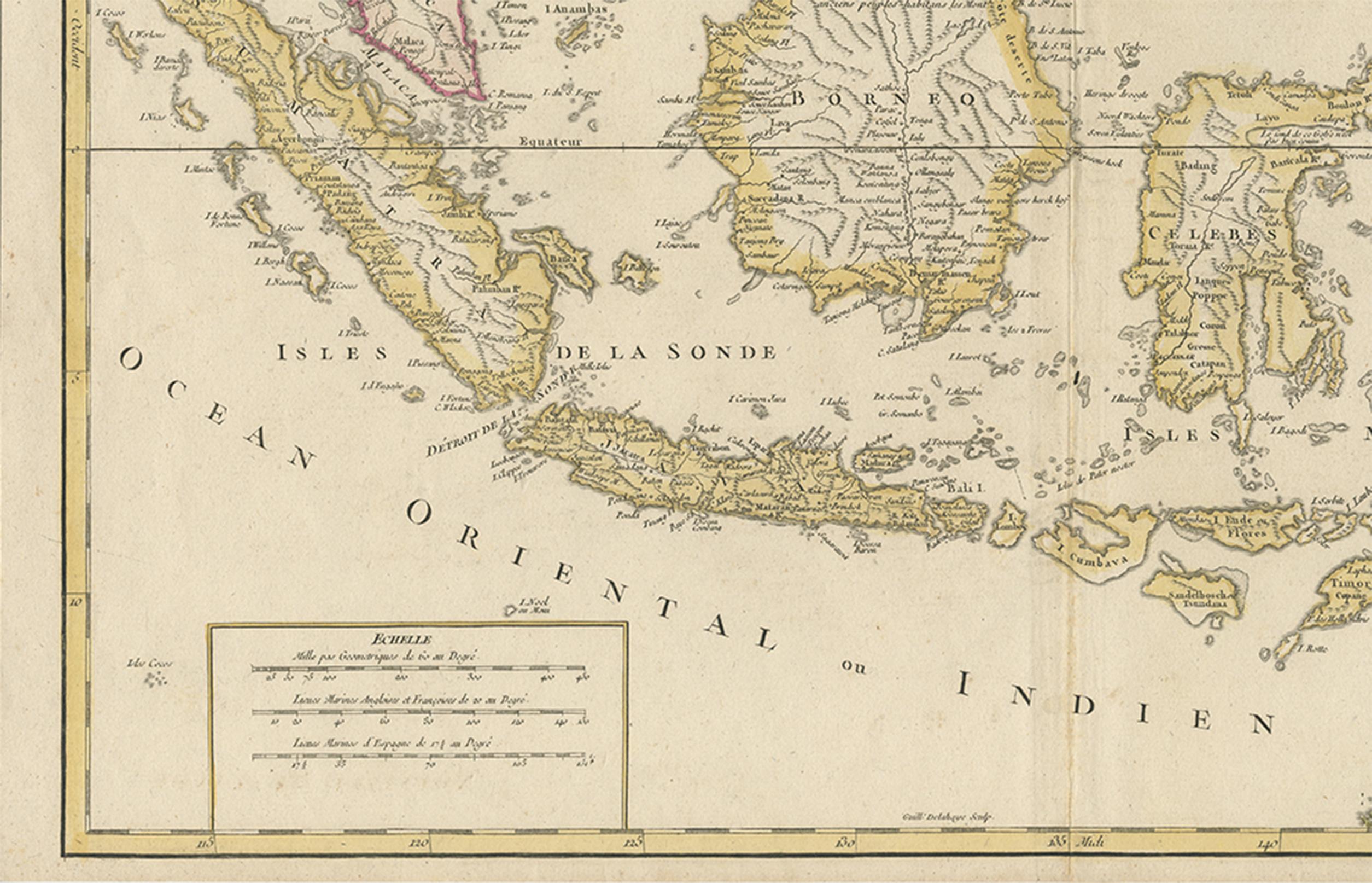 Antique Map of the Indonesian and Philippine Archipelagos by R. de Vaugondy In Good Condition For Sale In Langweer, NL