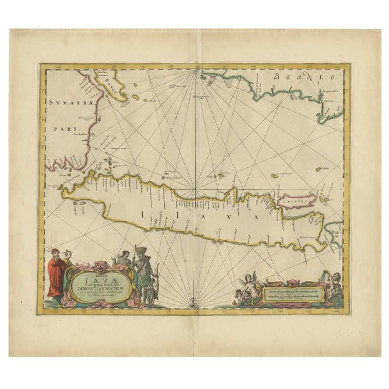 Carte ancienne de l'île de Java, Indonésie, vers 1650