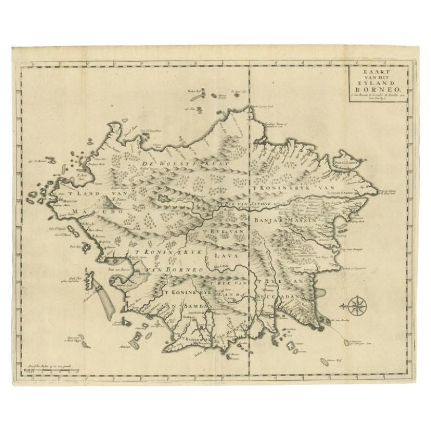Antique Map of the Island of Borneo in Asia (Indonesia), 1726 For Sale