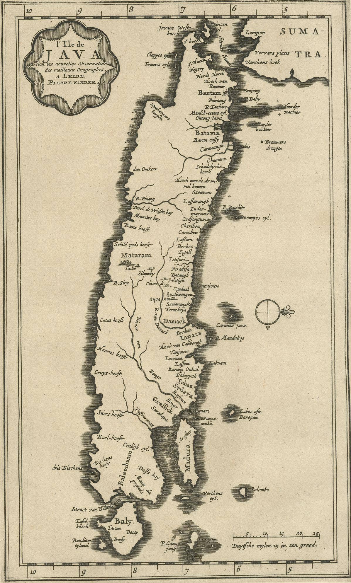 Antique Map of the Island of Java, Indonesia by P. Van Der Aa, 1713