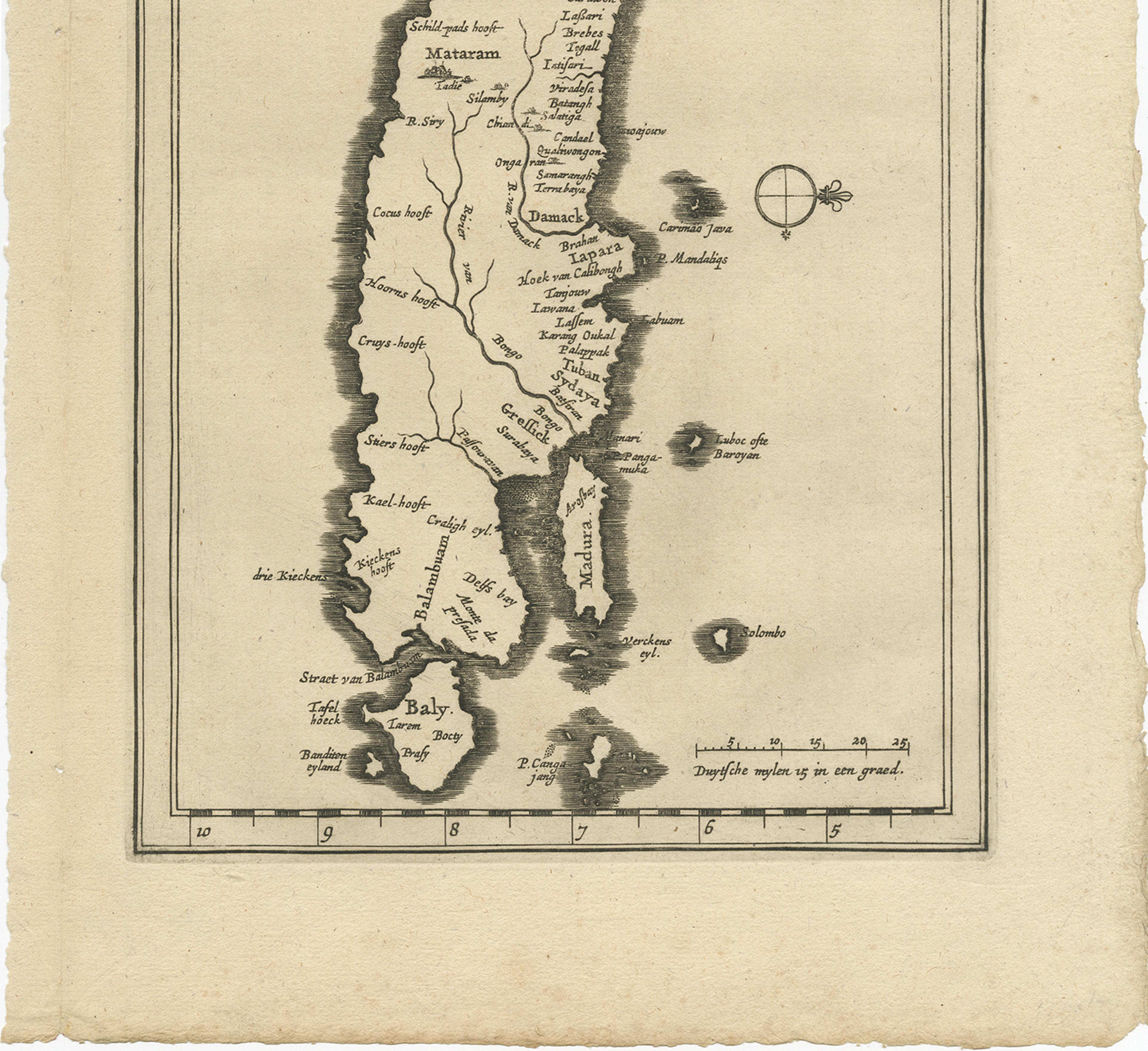 Papier Carte ancienne de l'île de Java, Indonésie, par P. Van Der Aa, 1713 en vente