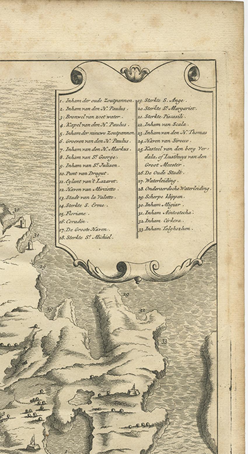 Antique Map of the Island of Malta by A. de Putter, 1729 In Good Condition In Langweer, NL