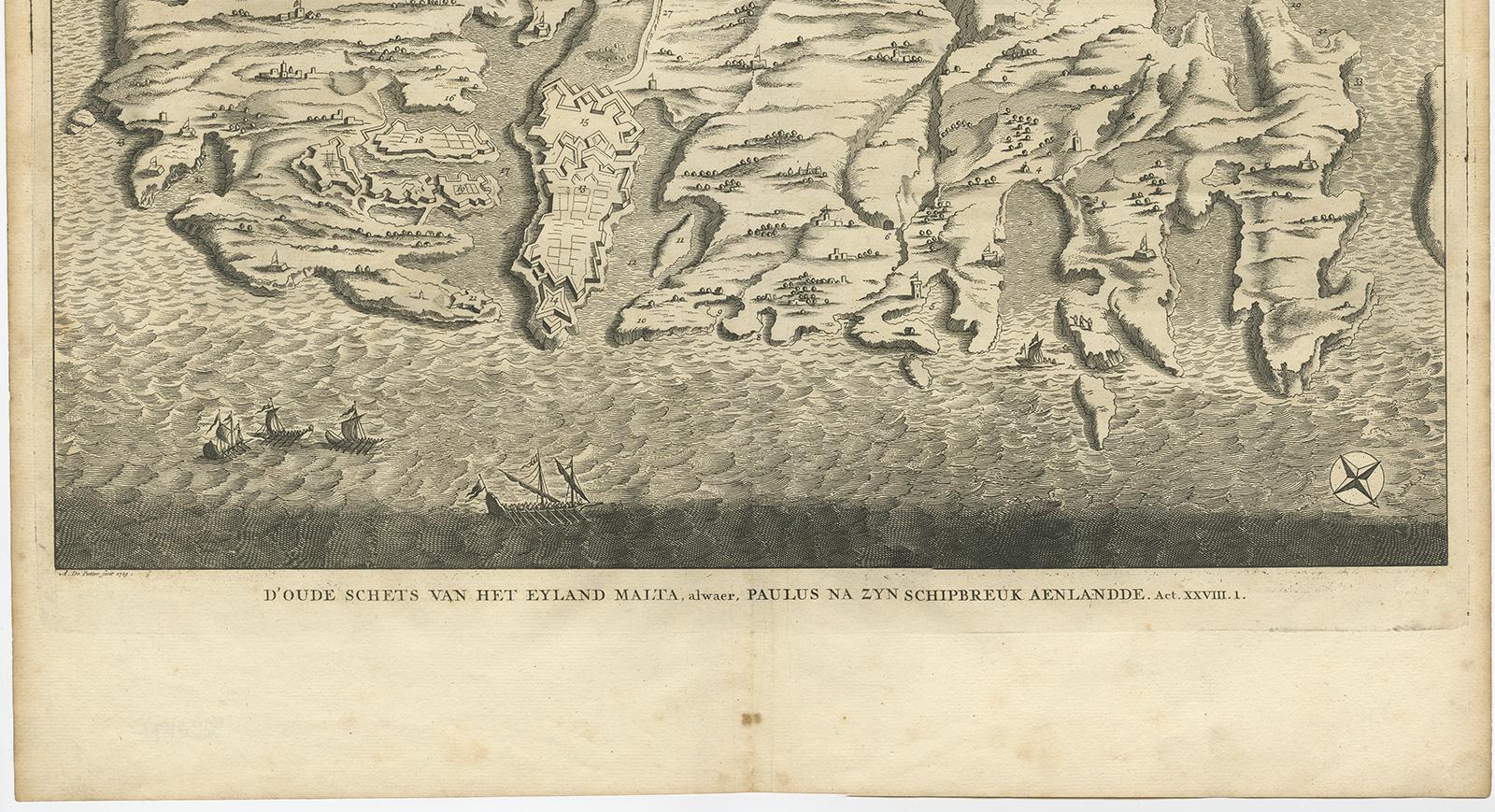 18th Century Antique Map of the Island of Malta by A. de Putter, 1729